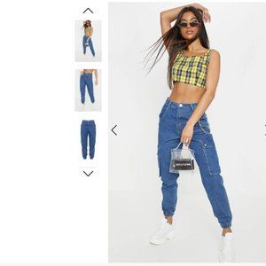 NEW! PrettyLittleThing Mid Wash Cargo Pocket Jeans - Size 12 US